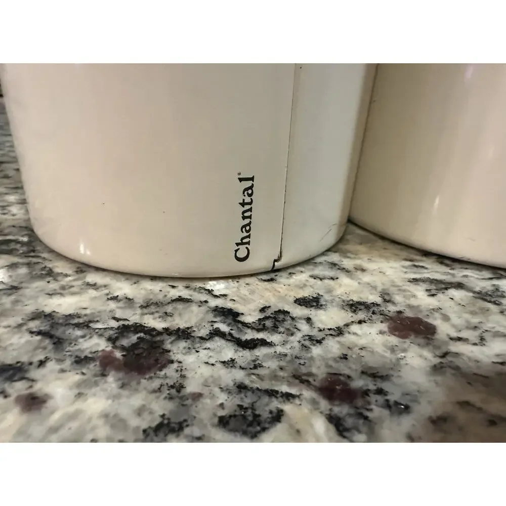 Vintage MCM Lidded Set/3 CHANTAL Cream Color Metal Canisters w/See Thru * Read